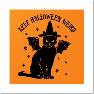 Cute Retro Black Cat Witch Bat - Keep Halloween Weird Posters and Art